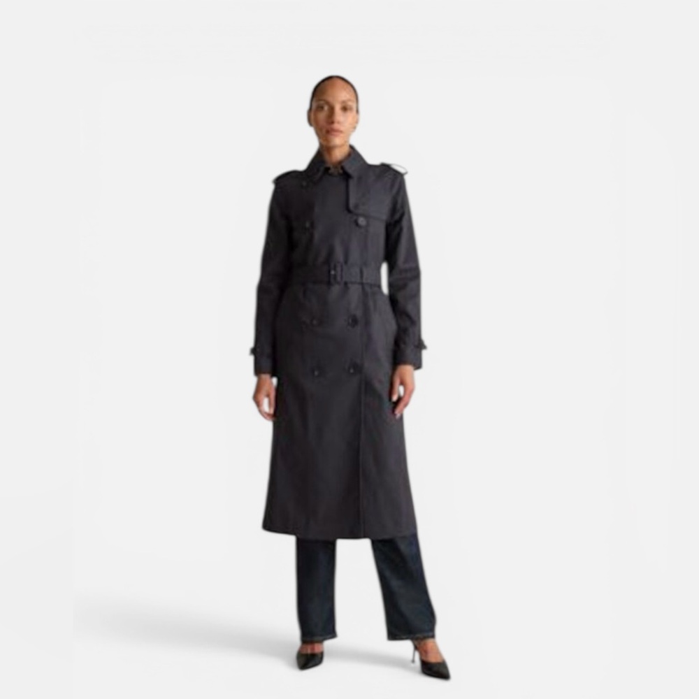 Quince Comfort Stretch Long Trench Coat Midnight Black Small NWT